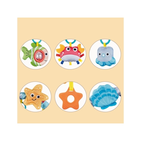 Pałąk Łuk Sensoryczny Z Zabawkami Grzechotki Do Łóżeczka Wózka Fotelika Zwierzęta Morskie-2059955