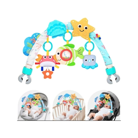 Pałąk Łuk Sensoryczny Z Zabawkami Grzechotki Do Łóżeczka Wózka Fotelika Zwierzęta Morskie-2059957
